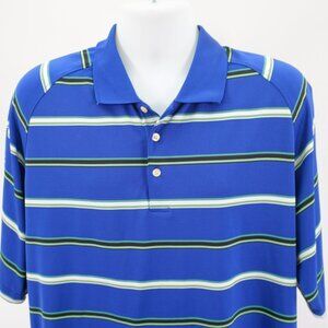 DAMAGED Bolle Golf Tech Blue Green Striped Large Polo Shirt Short Sleeve‎